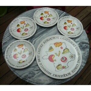 Quadrifoglio Italy 5 Piece Cheese Serving Set Platter & 4 Plates Cheese Names